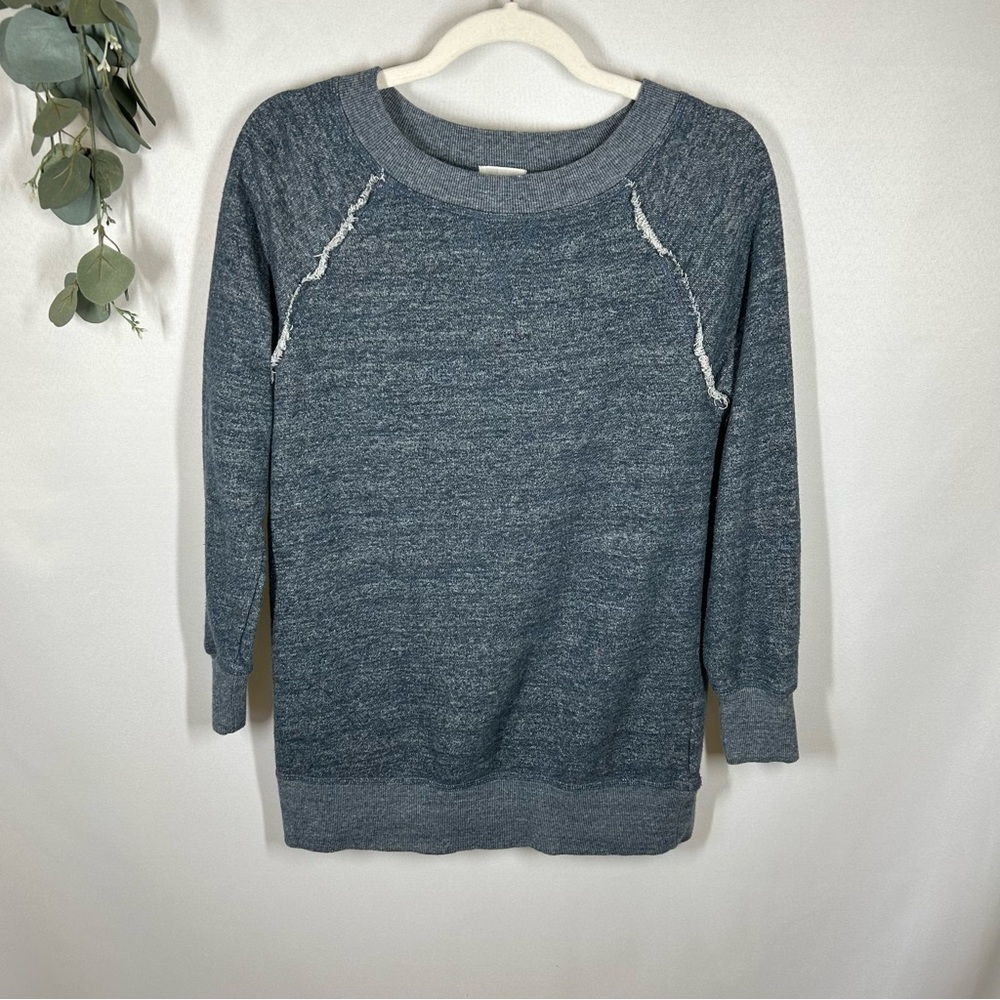 Caslon | Distressed Long Sleeve Sweatshirt Navy Blue White Size Small